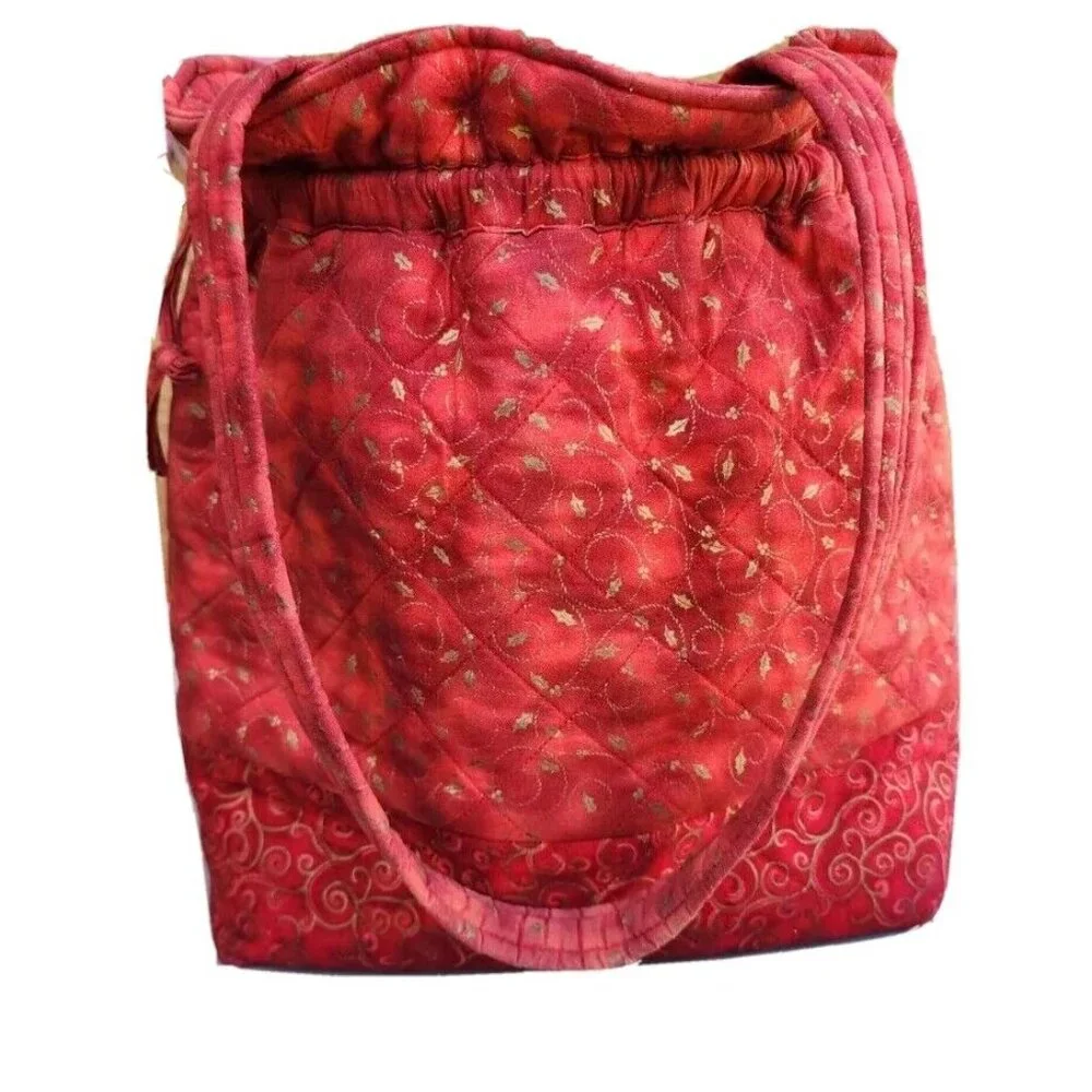 VTG Quilted Red Brick Tie-Dye Drawstring Multi Pocket Arts & Craft Cotton Bag